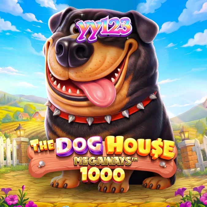 Tampilan visual cerah dari slot The Dog House Megaways 1000 dengan simbol anjing ikonik.